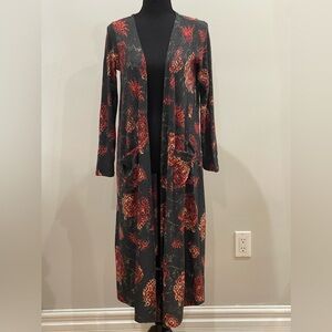 LuLaRoe S‎ Grey/Patterned Ribbed Duster Cardigan with Pockets and Stretch